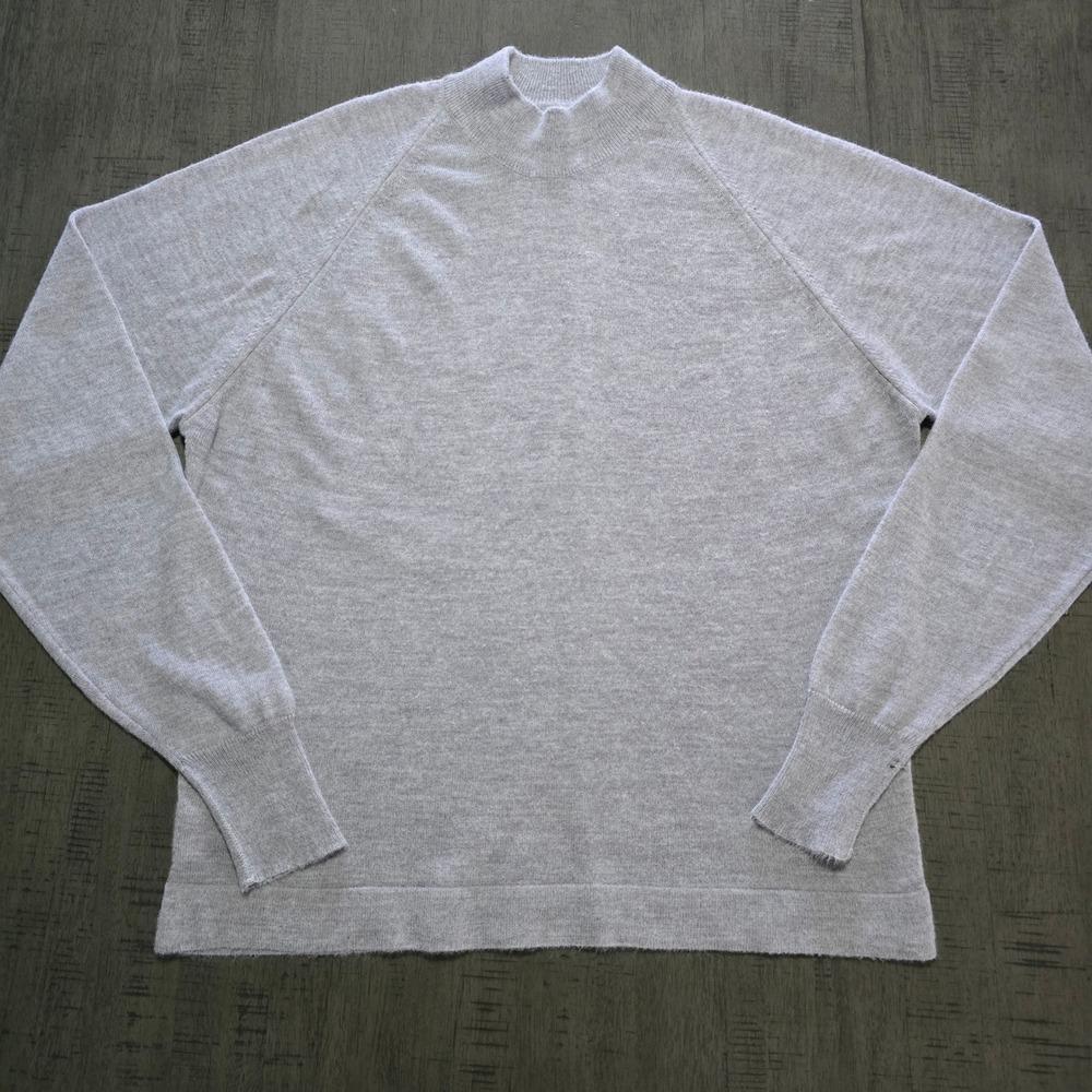 Vintage Men's Size L Gray SOFT Knit Sweater Raglan‎ Mock Neck Made in USA